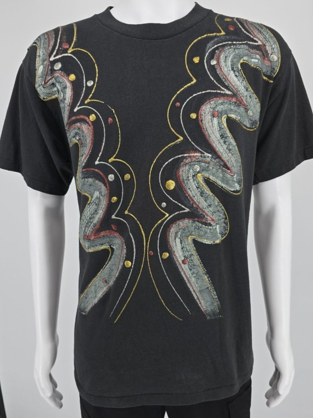 Vintage 1990s Oneita Hand Painted Abstract Wearable Glitter Art T-Shirt (L)